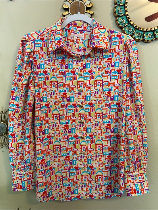 Jude Connally Tops - Jude Connally Santorini Village Print Long Sleeve Button Down Women’s Small Art